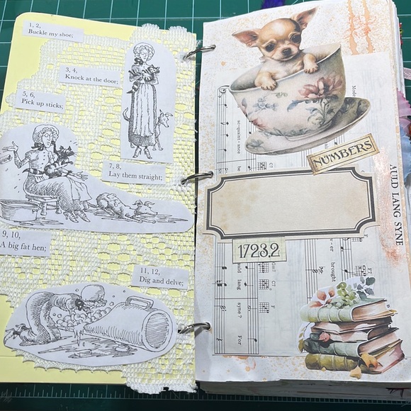Pink "Hey Diddle Diddle" Junk Journal with Gems and Black Lace Trim - Picture 6 of 12